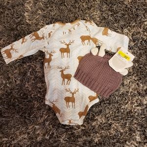 6-9 month long sleeve onesie with cute hat